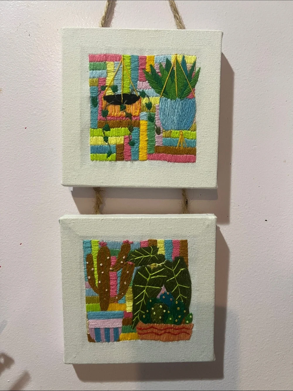 Hand-Embroidered Botanical Wall Hanging in Multicolor NWOT